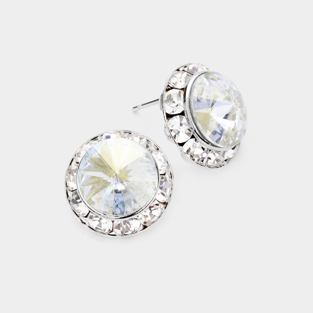 Women's Rivoli Cut Genuine Crystal Round Stud Earrings