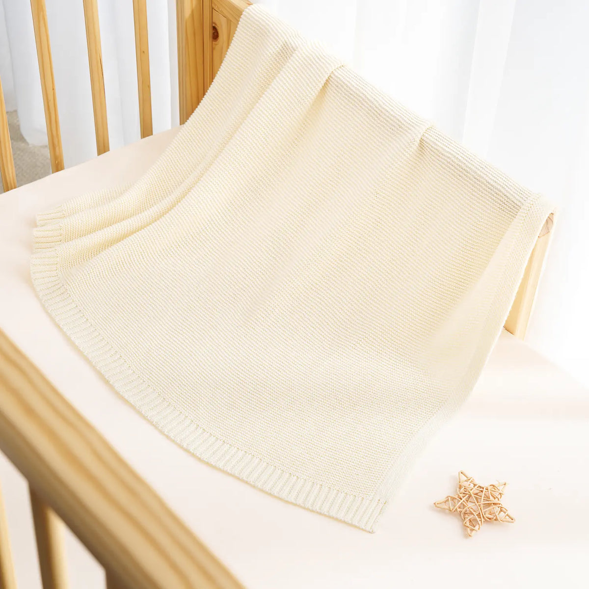 Classic Knit Cotton Baby Blanket in Cream