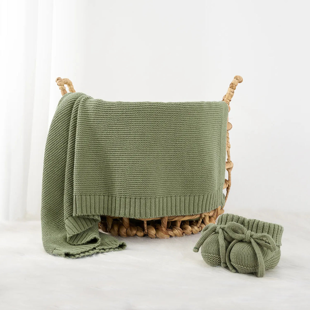 Classic Knit Cotton Baby Blanket in Sage Green