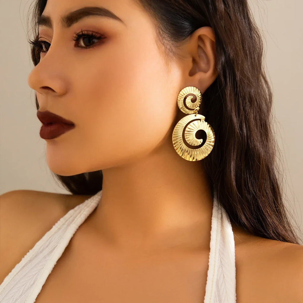 Exaggerated Hollowed Out Round Pendant Earrings