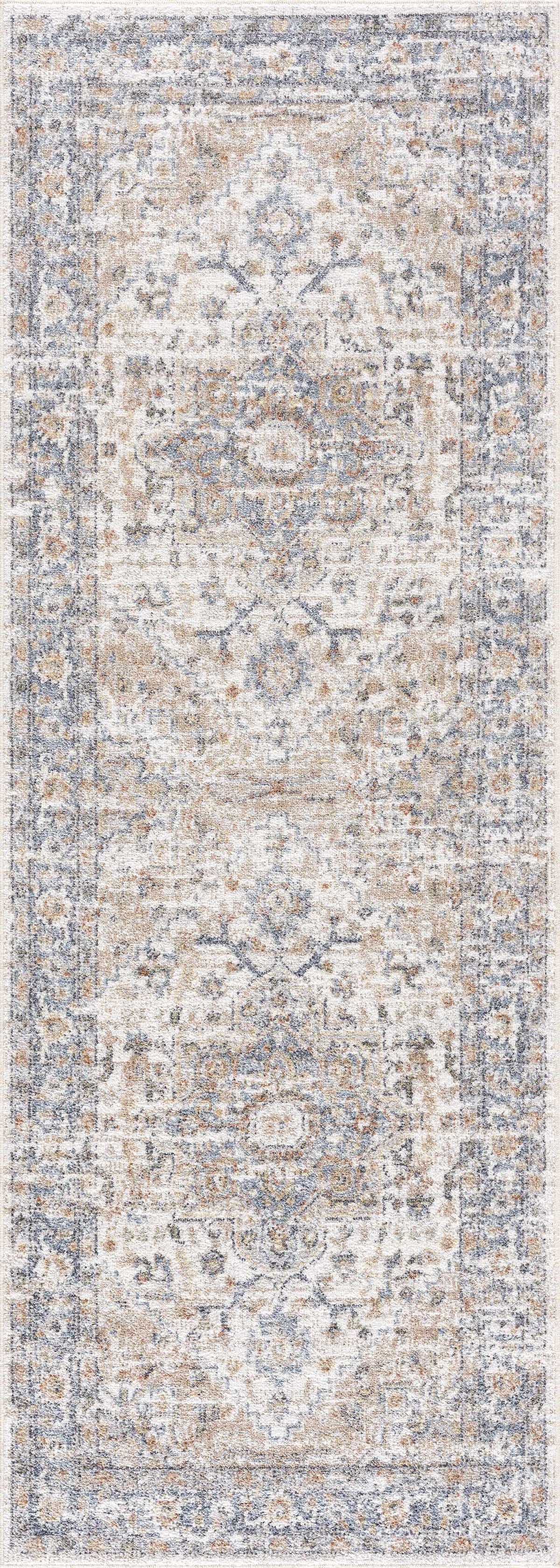 Turkish Cream and blue Washable Area Rug