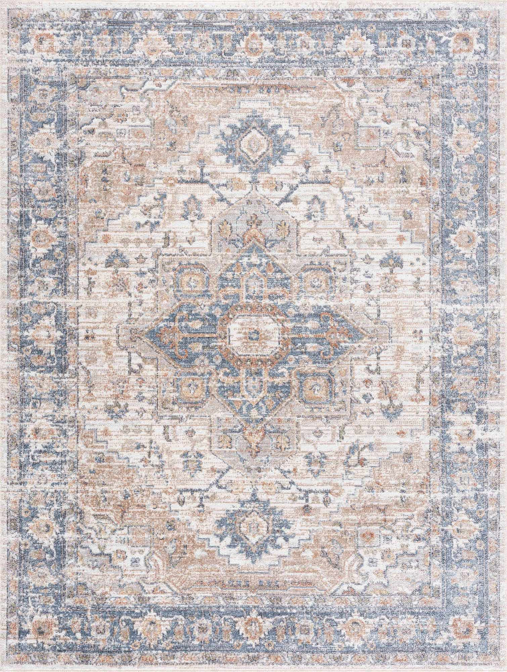 Turkish Cream and blue Washable Area Rug