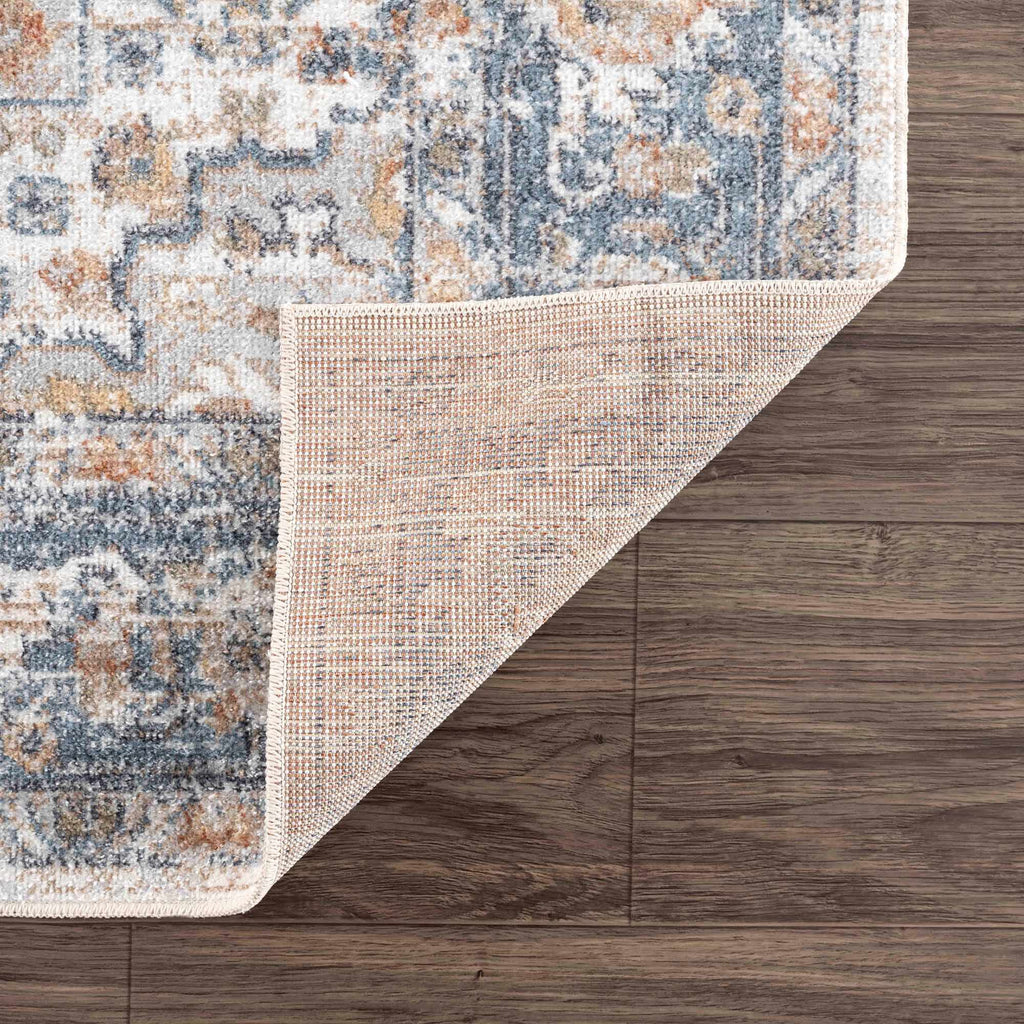 Turkish Cream and blue Washable Area Rug