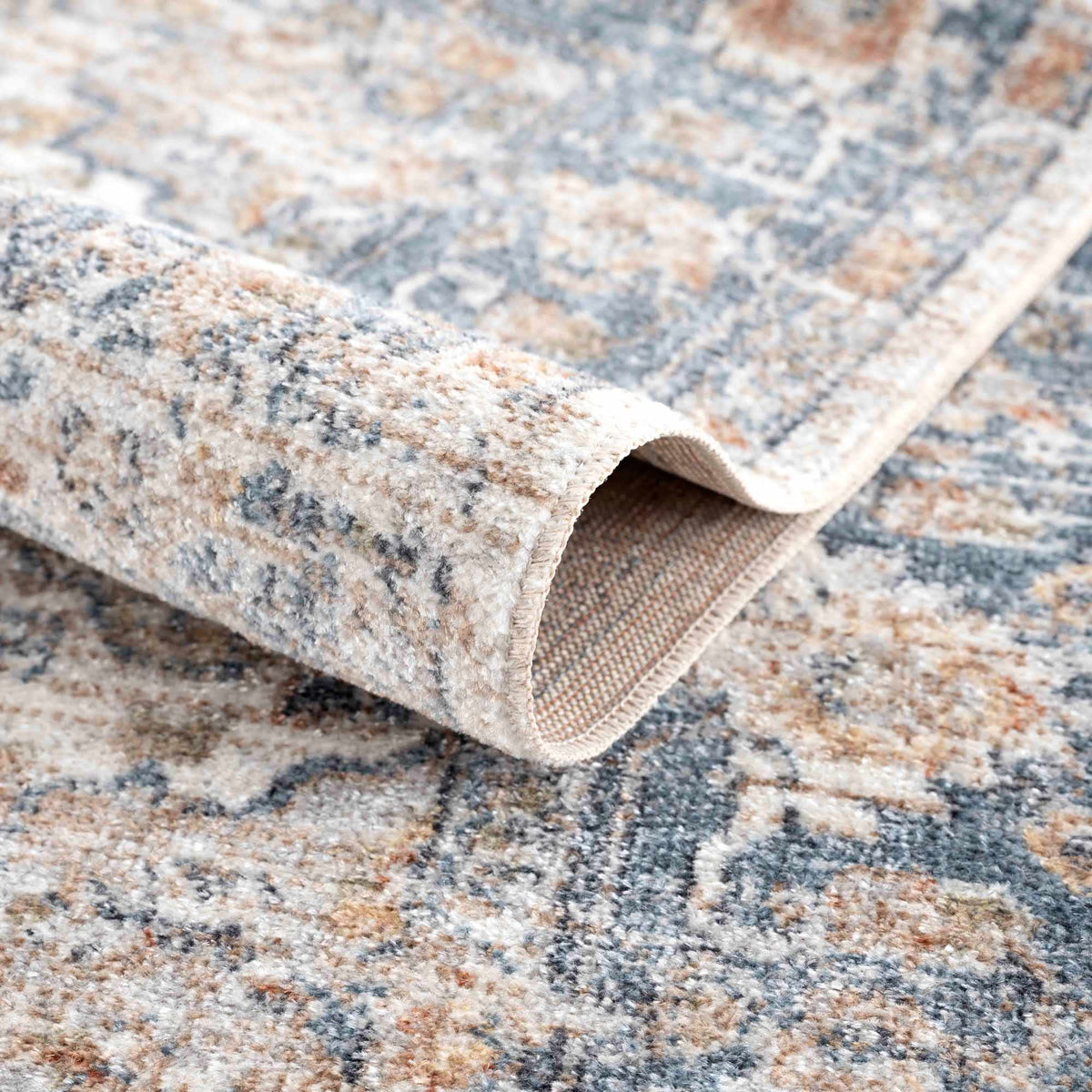Turkish Cream and blue Washable Area Rug