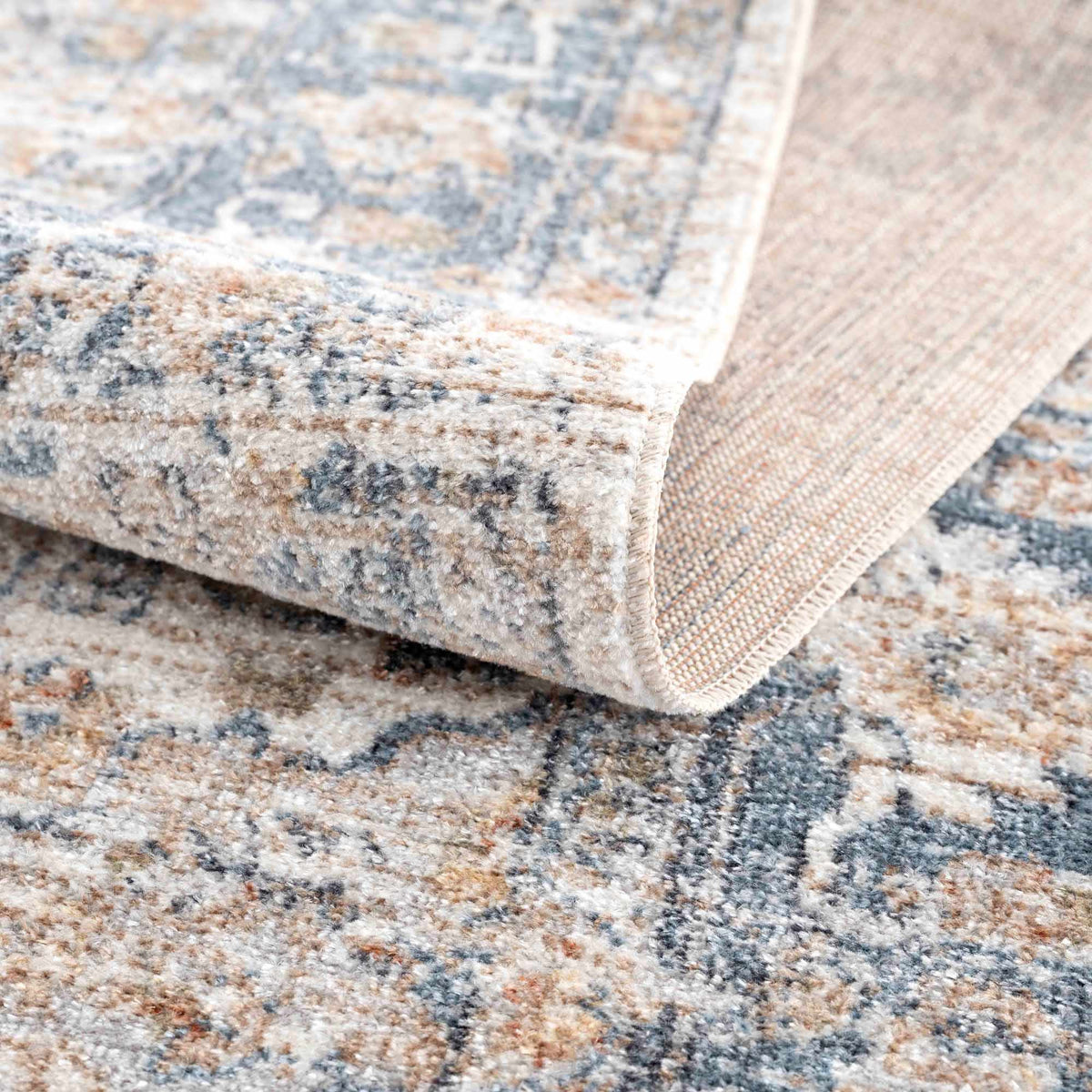 Turkish Cream and blue Washable Area Rug
