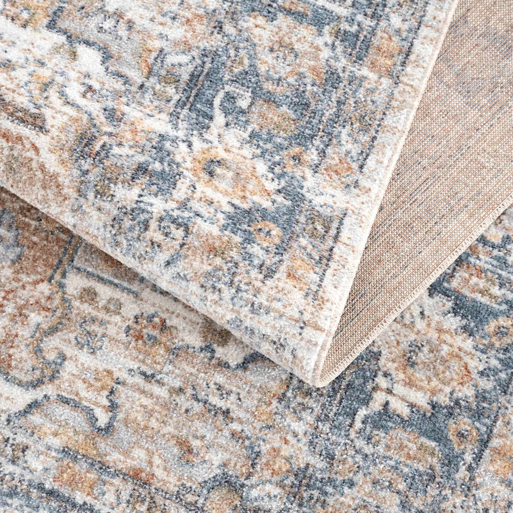 Turkish Cream and blue Washable Area Rug