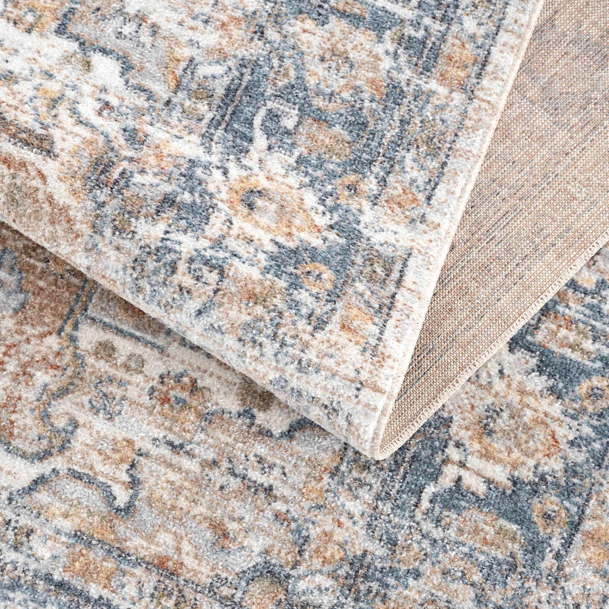 Turkish Cream and blue Washable Area Rug