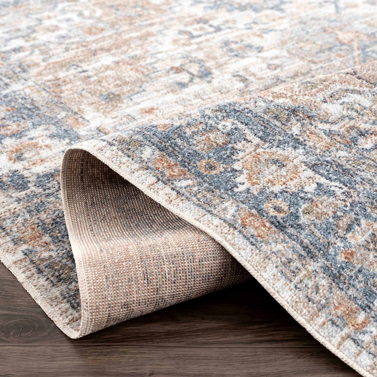Turkish Cream and blue Washable Area Rug