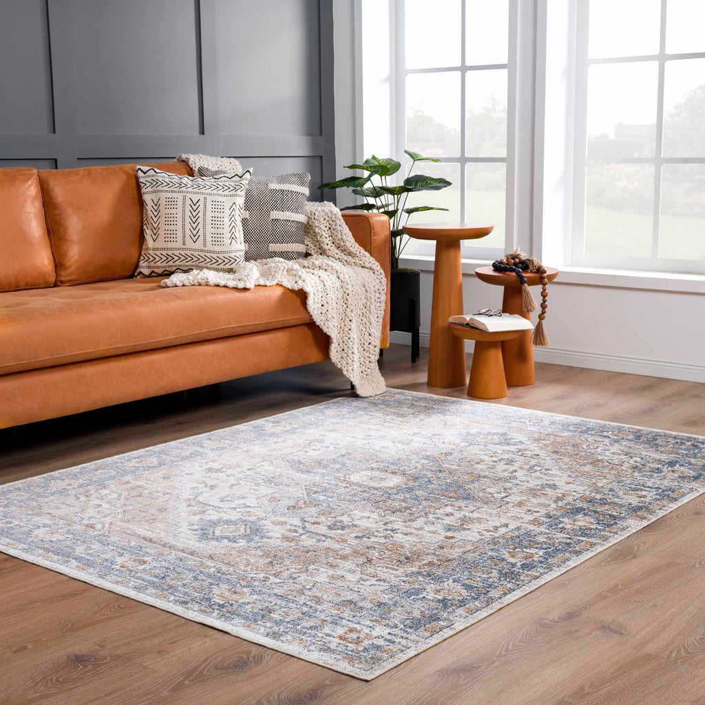 Turkish Cream and blue Washable Area Rug