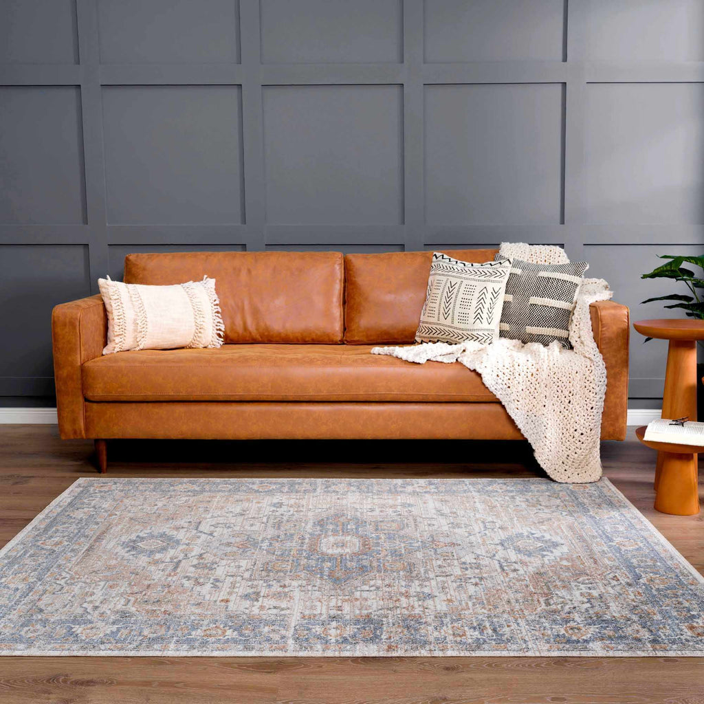 Turkish Cream and blue Washable Area Rug