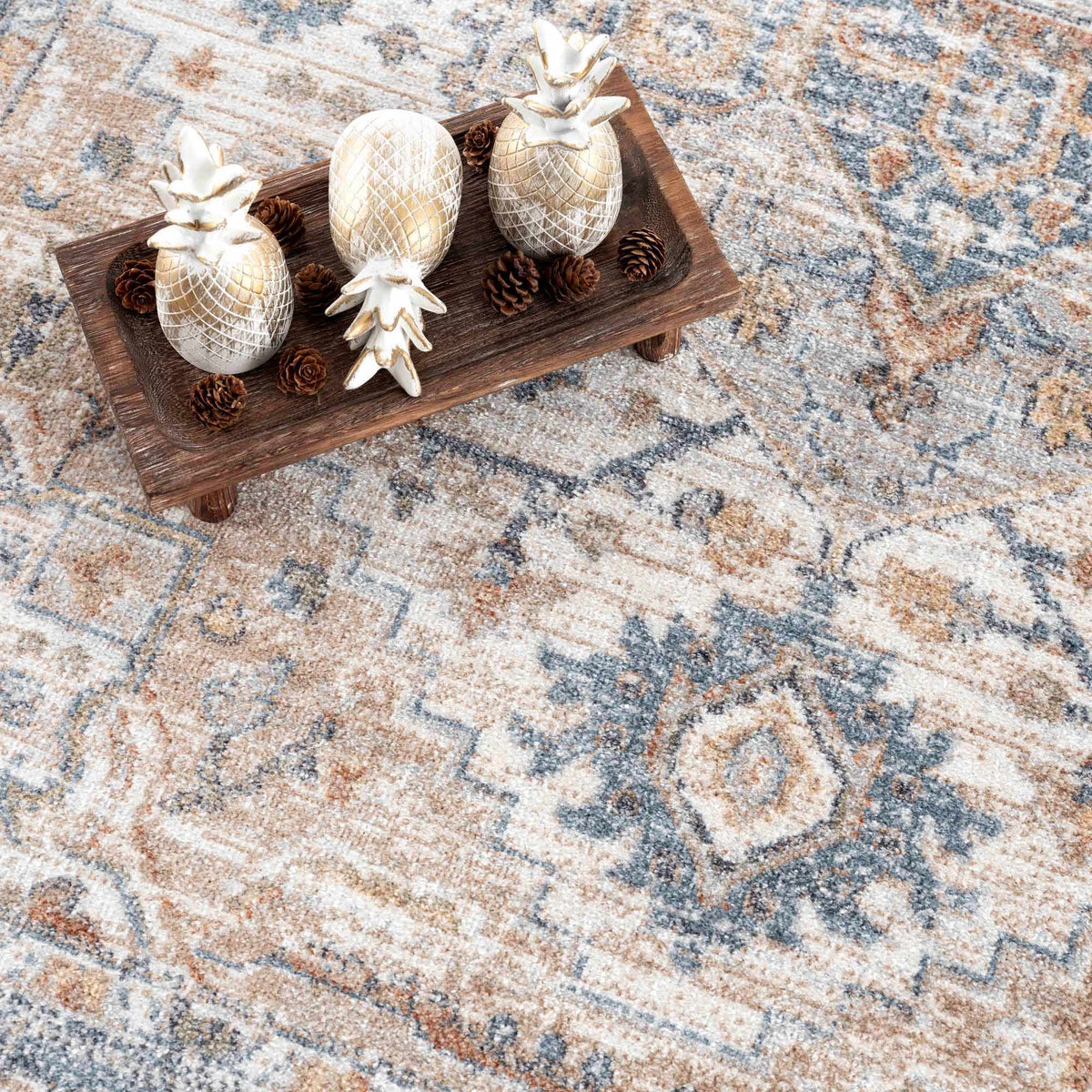 Turkish Cream and blue Washable Area Rug