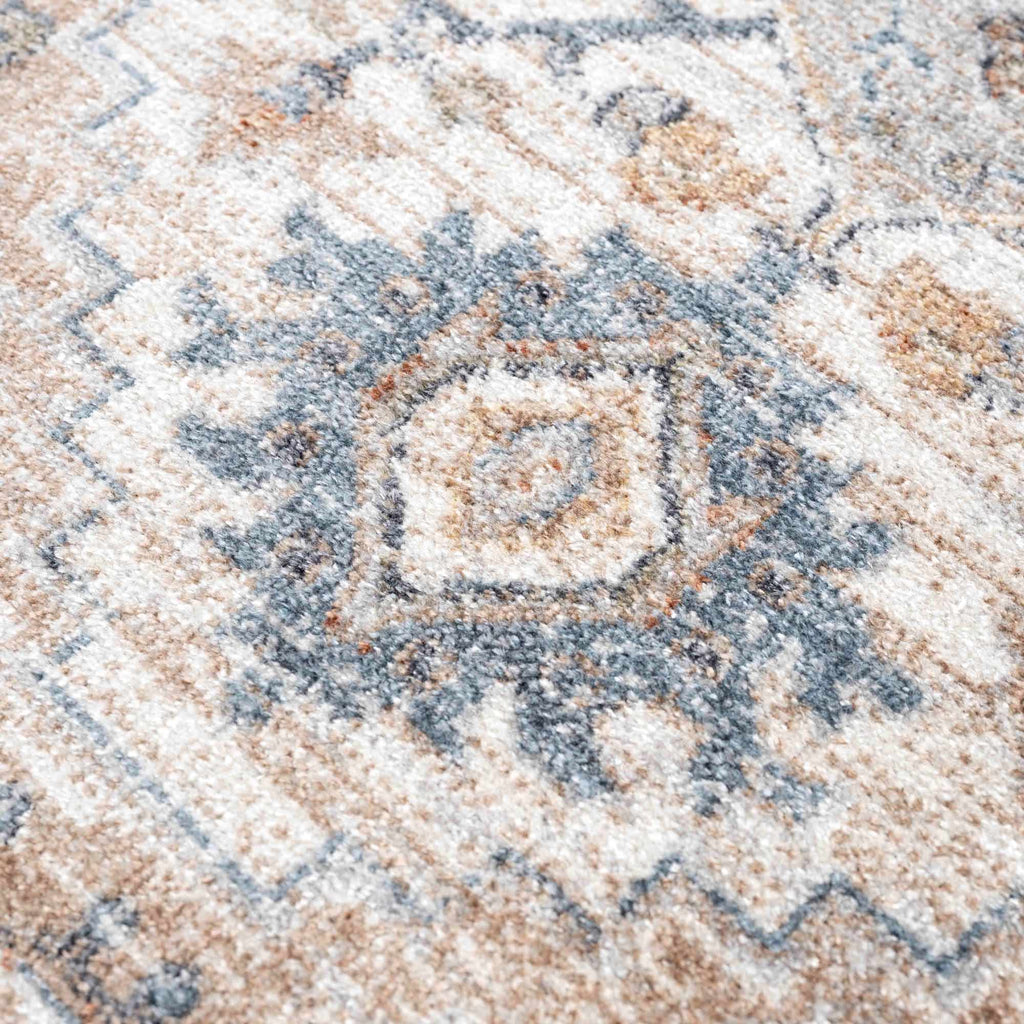 Turkish Cream and blue Washable Area Rug