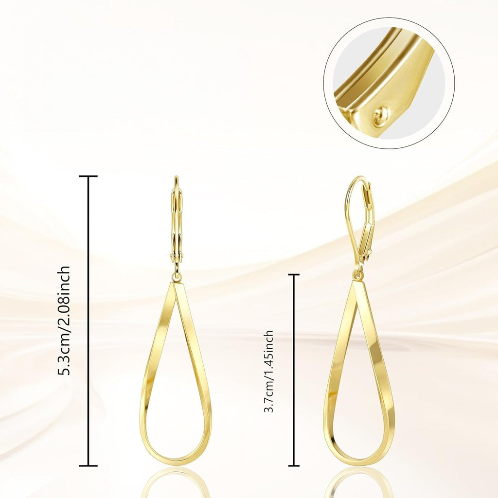 Hypoallergenic Leverback Drop Dangle Earrings Trendy 14K Gold Plated