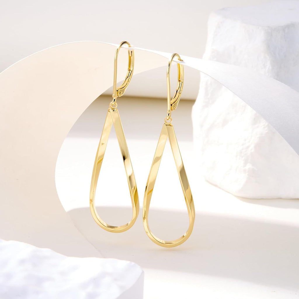 Hypoallergenic Leverback Drop Dangle Earrings Trendy 14K Gold Plated