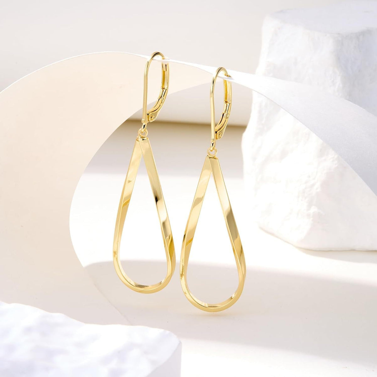 Hypoallergenic Leverback Drop Dangle Earrings Trendy 14K Gold Plated
