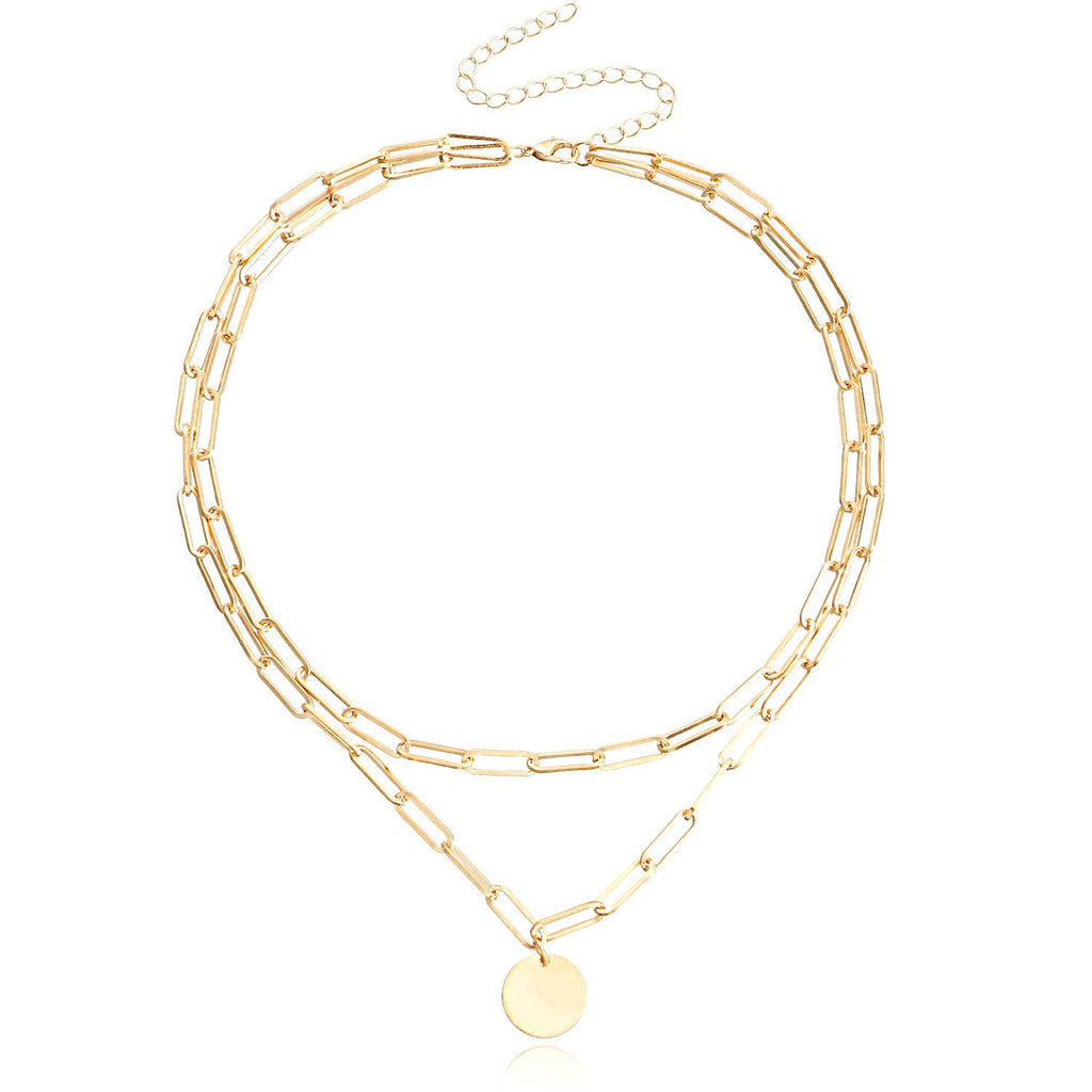 Vintage Round Charm Layered Necklace Women