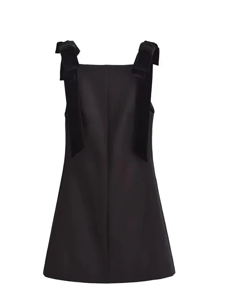 TFMLN Autumn New Women Dress 2024 Slim Chic Sleeveless Dress Bow Casual  Mini Frock Female Fashion Elegant Short Party Dress
