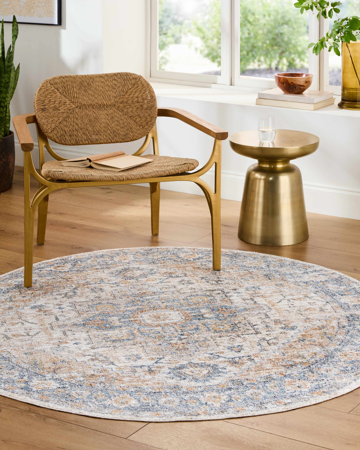 Turkish Cream and blue Washable Area Rug