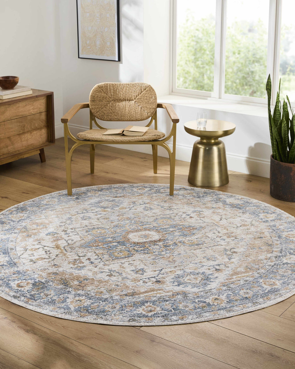 Turkish Cream and blue Washable Area Rug