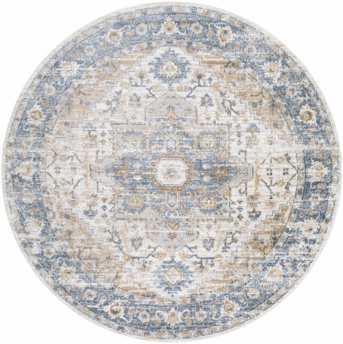 Turkish Cream and blue Washable Area Rug