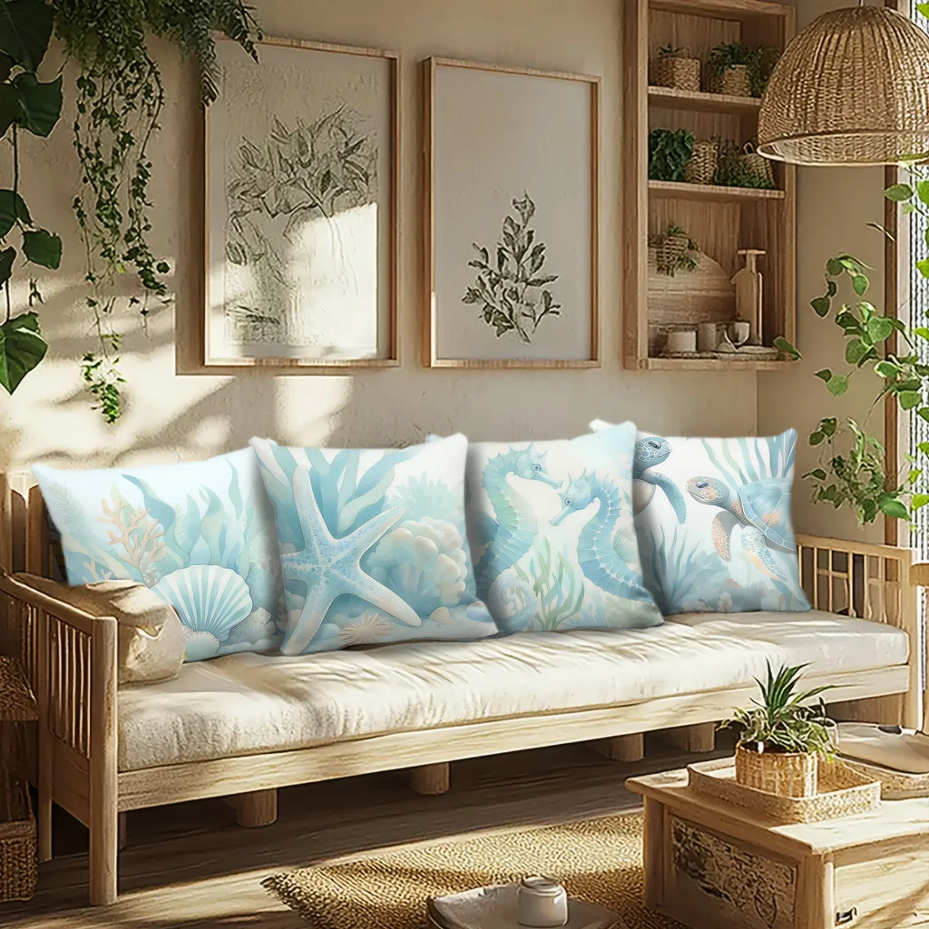 VIKAMA Summer Ocean Style Cool Design, Decorative Pillowcase, Suitable For Sofas, Bed Head Home Decor Pillow Covers, Washable