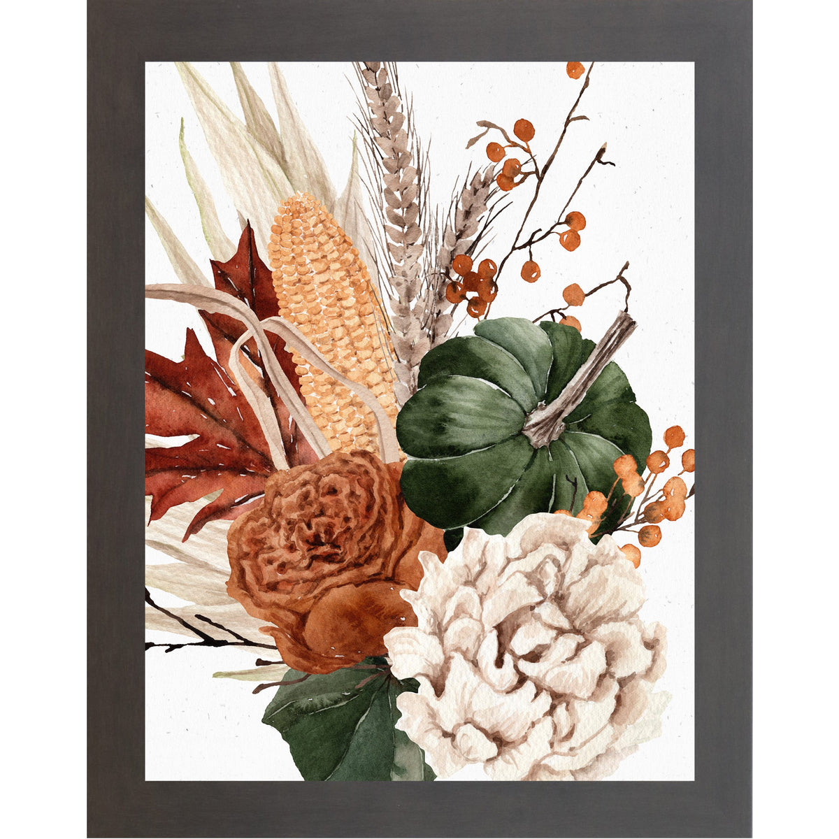 Harvest Bouquet Wall Art – Watercolor Pumpkin Corn Wheat Autumn Decor (SB251)