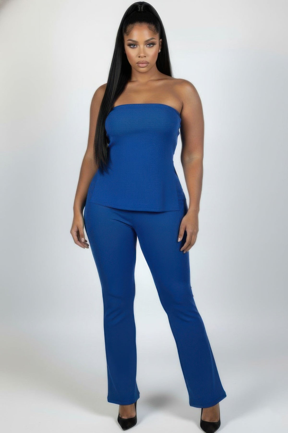 Plus Size Women’s Ribbed High-waist Flare Pants Set