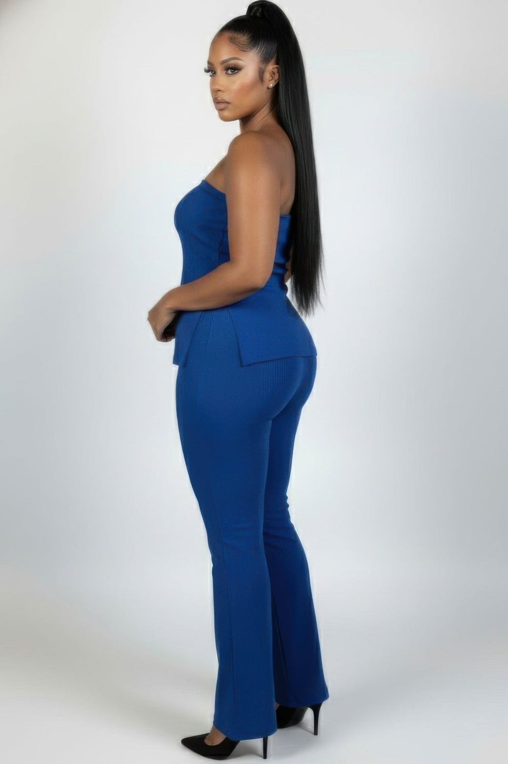 Plus Size Women’s Ribbed High-waist Flare Pants Set