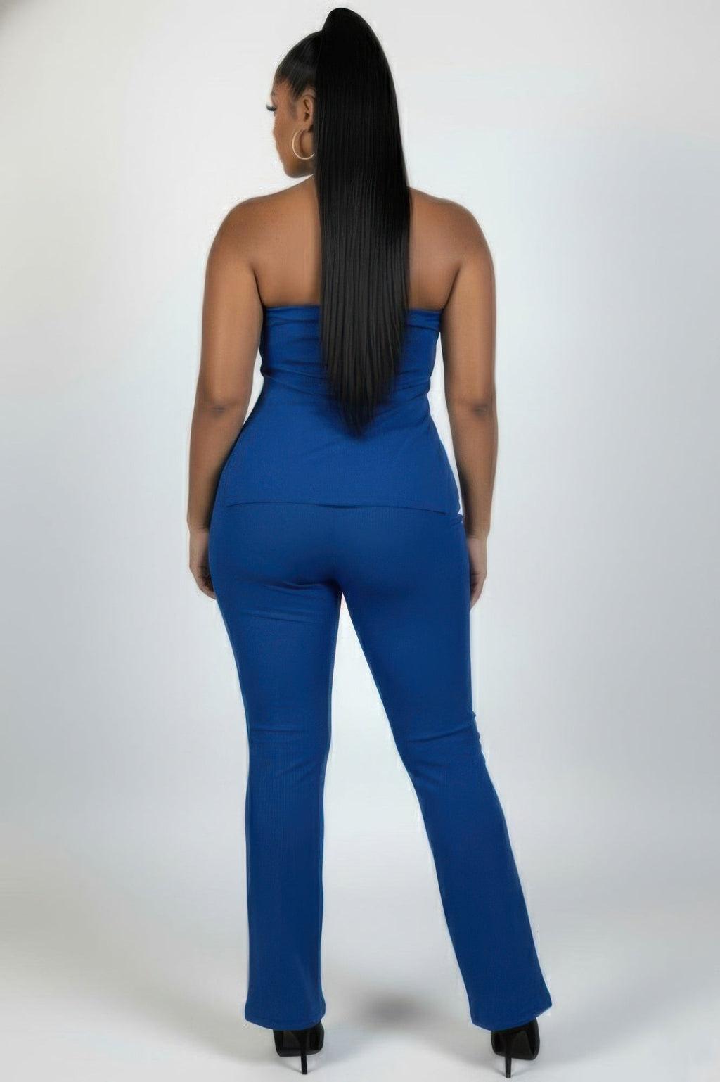 Plus Size Women’s Ribbed High-waist Flare Pants Set