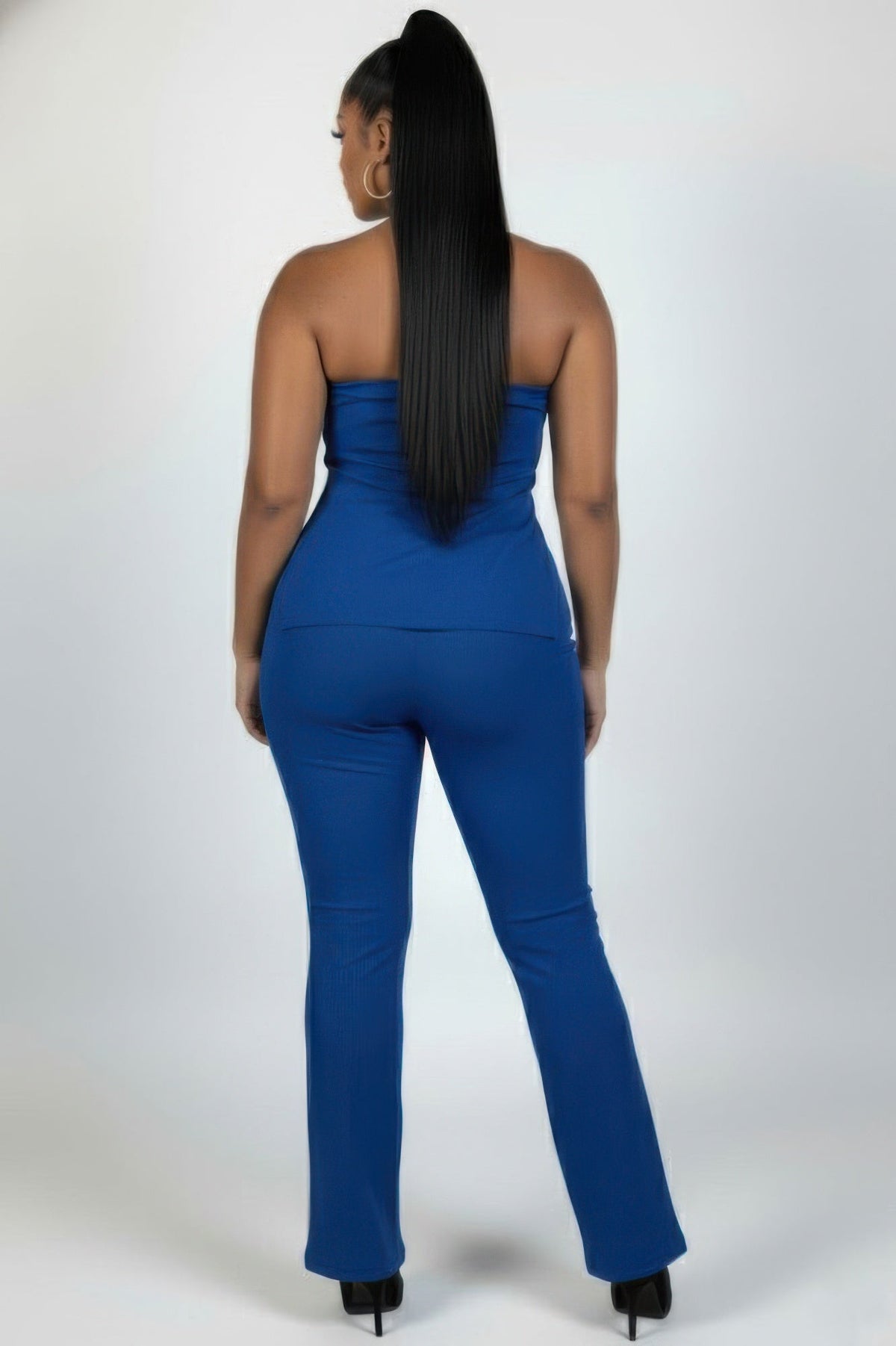 Plus Size Women’s Ribbed High-waist Flare Pants Set