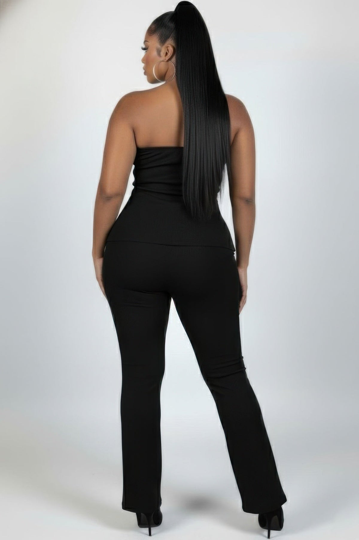 Plus Size Women’s Ribbed High-waist Flare Pants Set