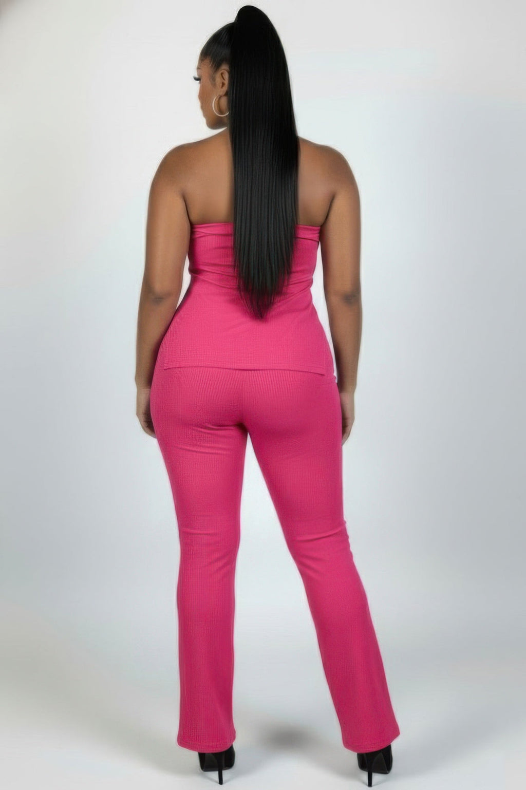 Plus Size Women’s Ribbed High-waist Flare Pants Set