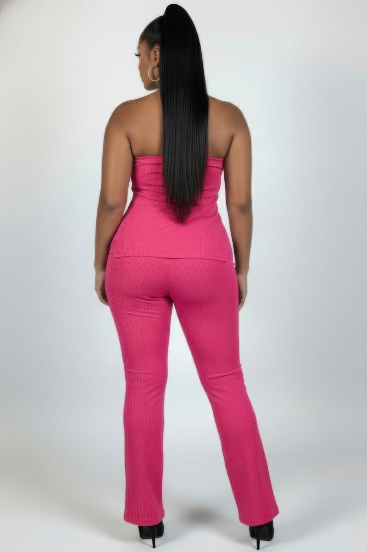 Plus Size Women’s Ribbed High-waist Flare Pants Set