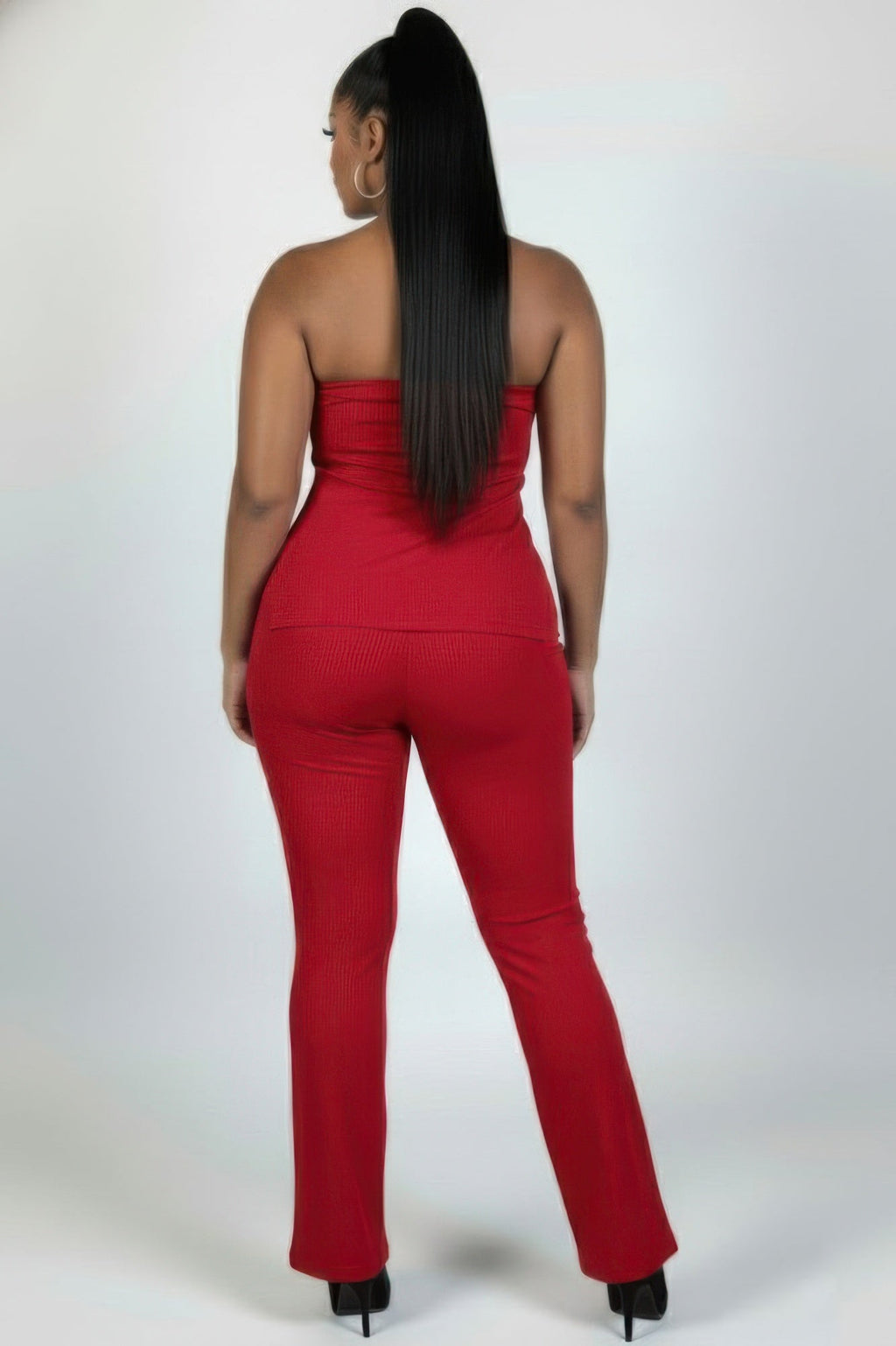 Plus Size Women’s Ribbed High-waist Flare Pants Set