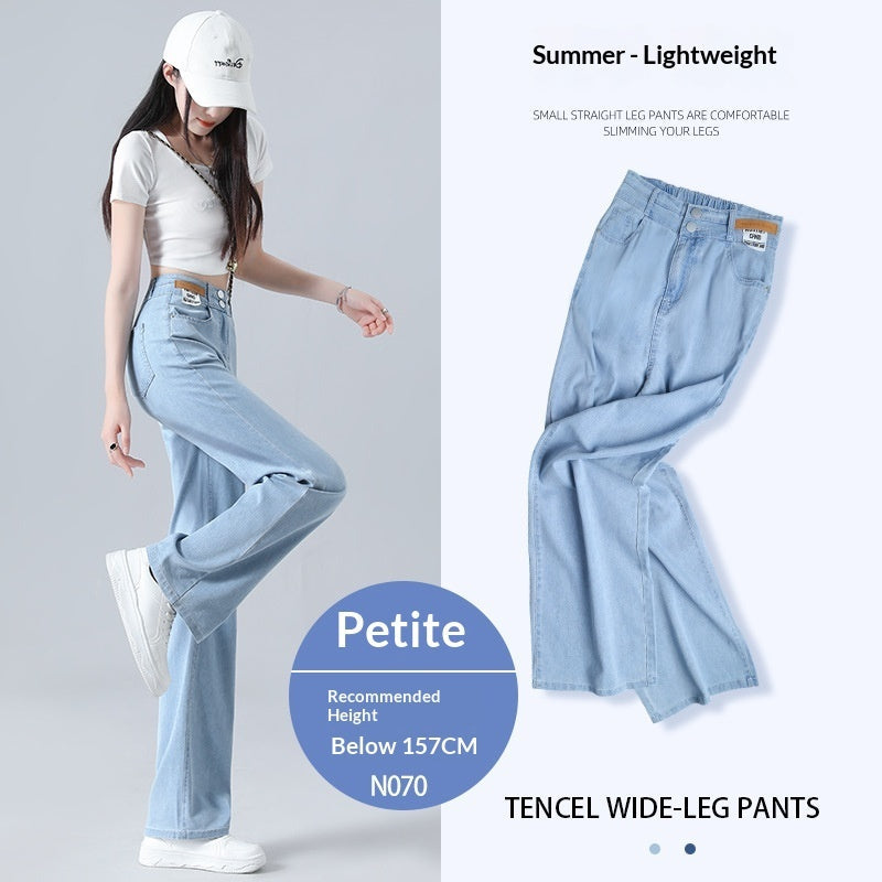 Thin High-Waisted Drapey Wide-Leg Loose Tencel Soft Denim Jeans For Women