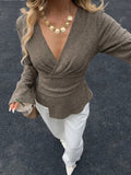 Irregular-hem Long-sleeve Designer Womens T-shirt