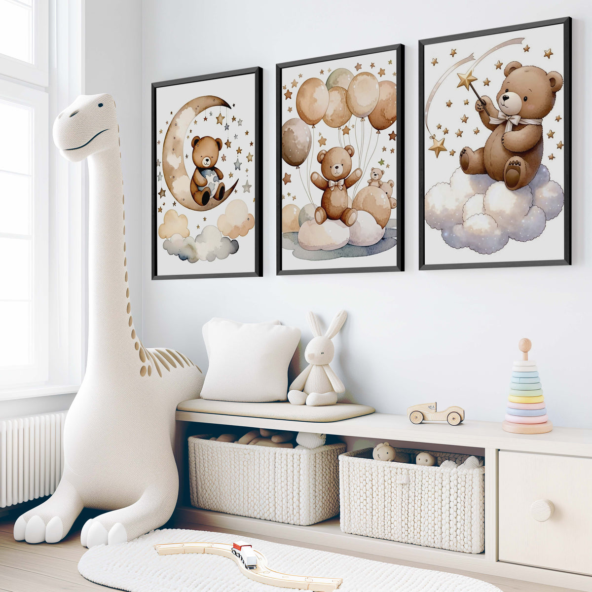 Bear Wall Art Nursery – Moon, Balloons & Magic Stars (Set of 3)
