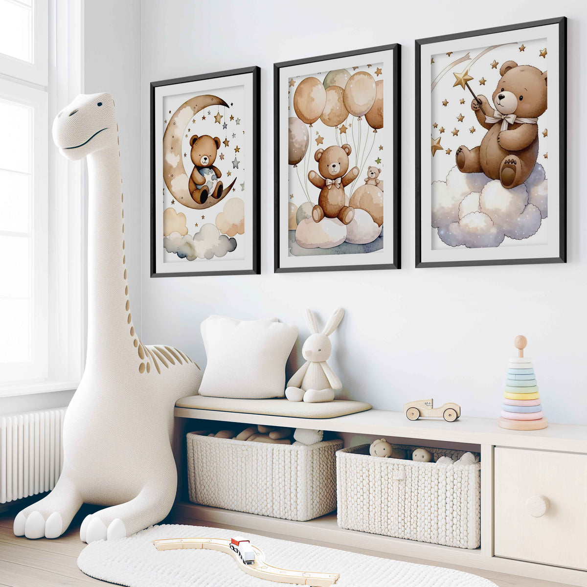 Bear Wall Art Nursery – Moon, Balloons & Magic Stars (Set of 3)