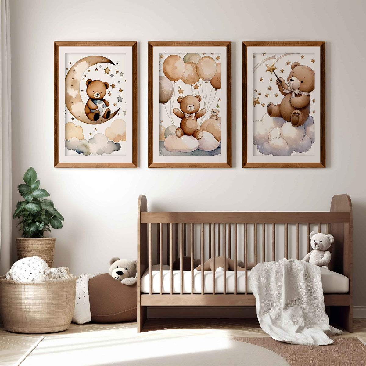 Bear Wall Art Nursery – Moon, Balloons & Magic Stars (Set of 3)