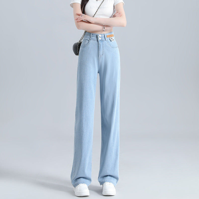Thin High-Waisted Drapey Wide-Leg Loose Tencel Soft Denim Jeans For Women
