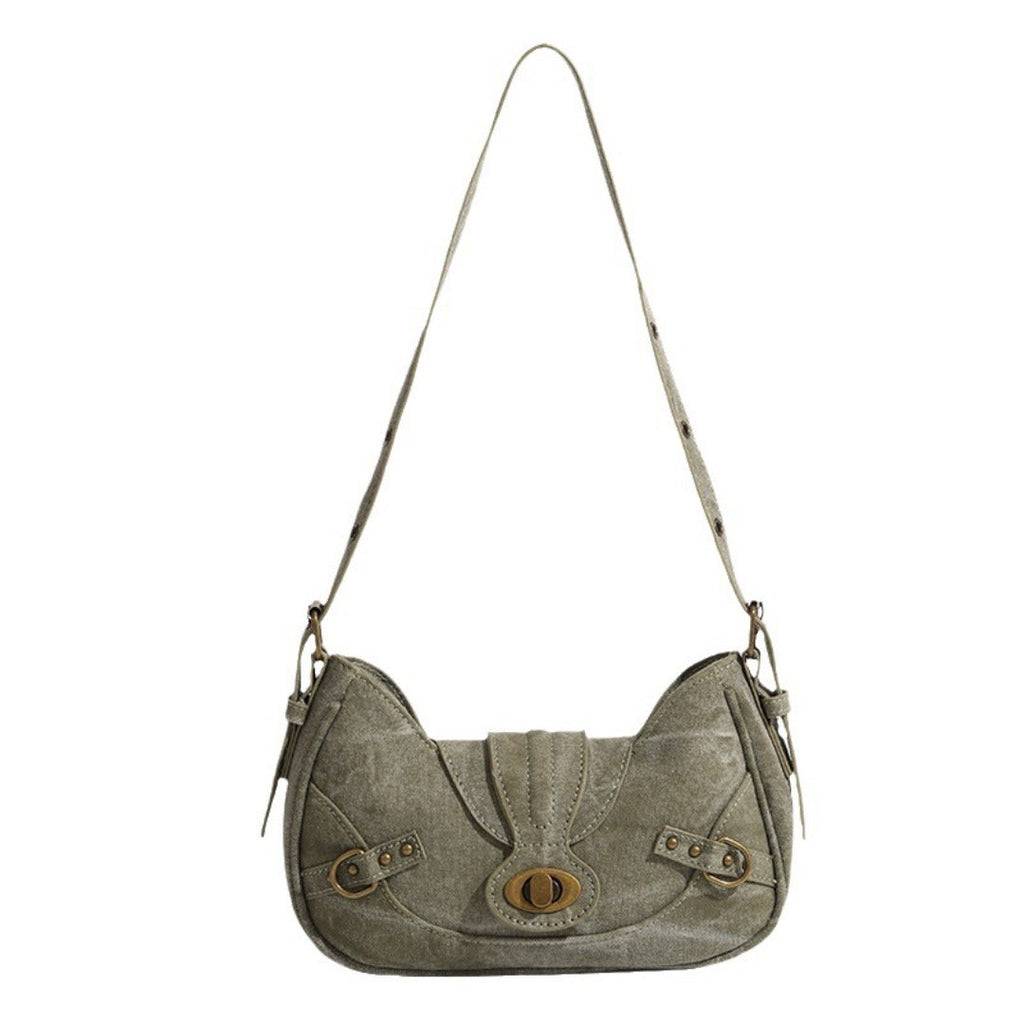 Vintage Army Green Splicing Armpit Bag – Stylish Small Shoulder Purse, Versatile Hobo Bag