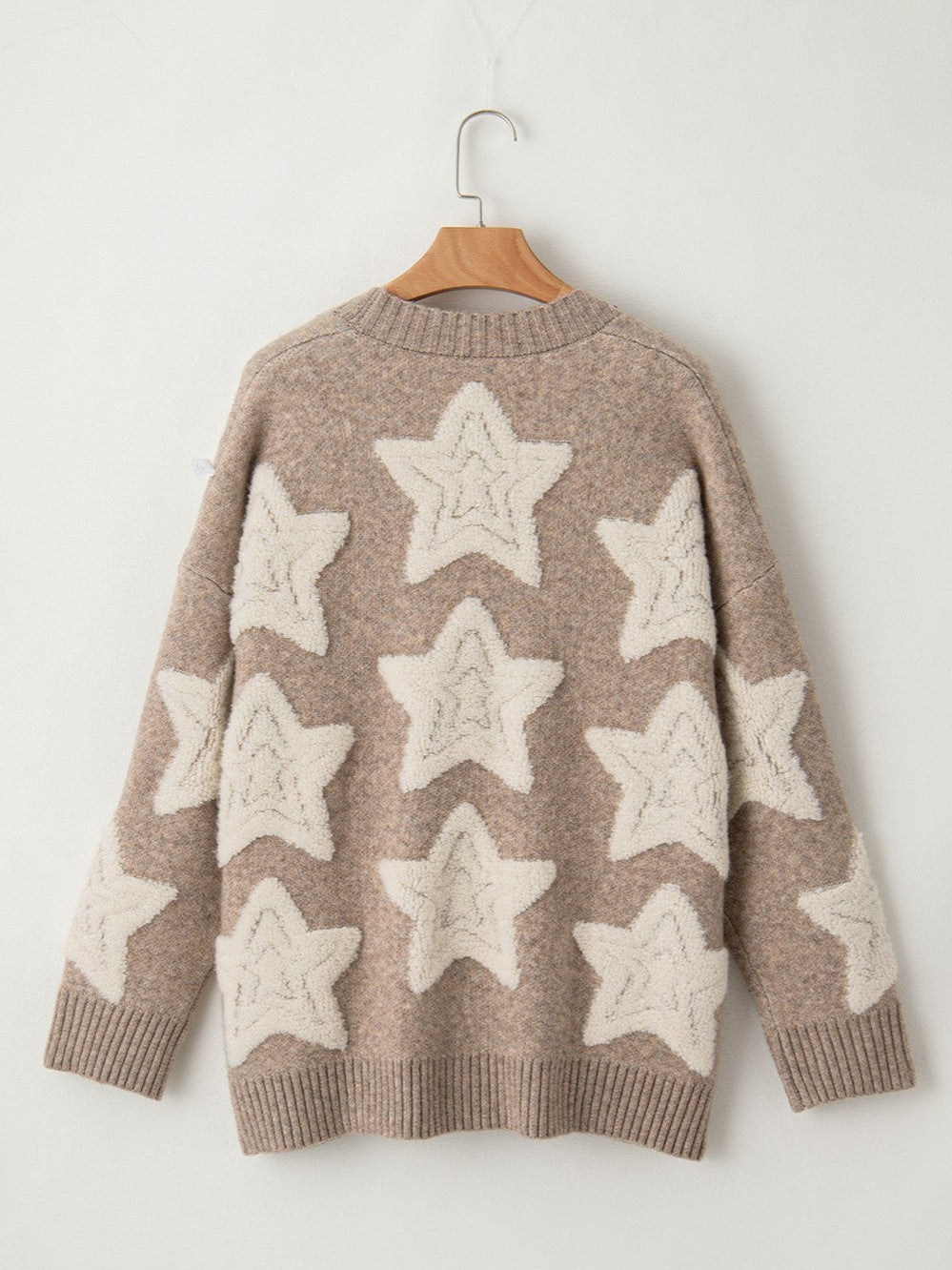 Women's Star Print Button-Up Cardigan Sweater with Pockets