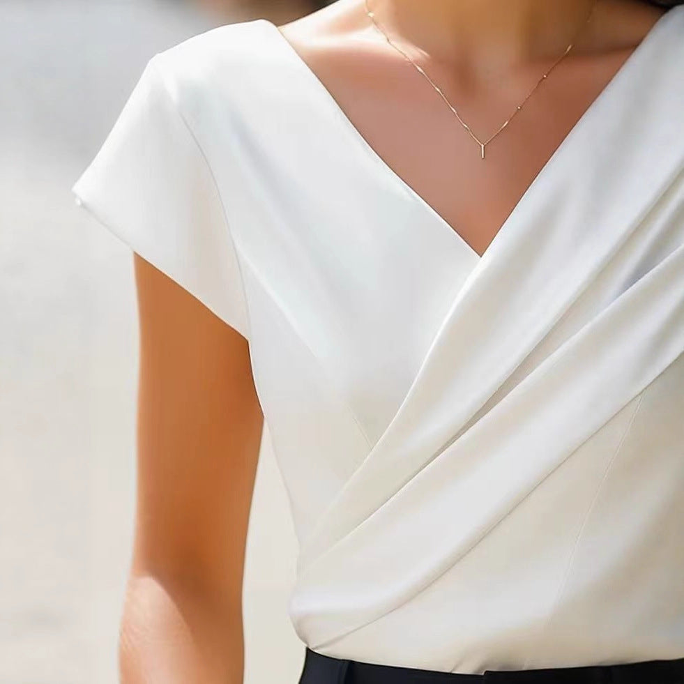 Women's Elegant European Style, V-neck, Short Sleeve Top