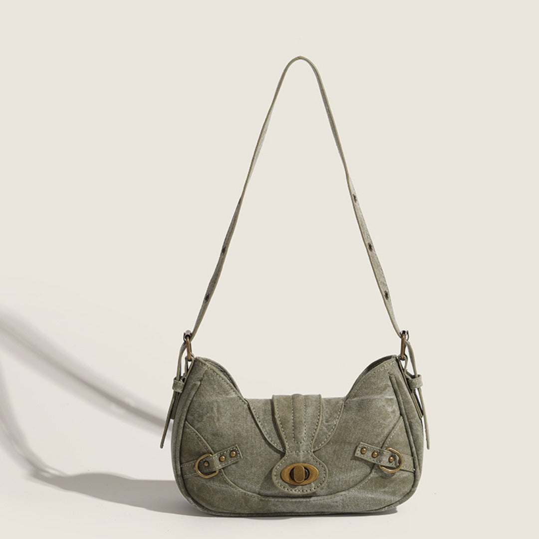 Vintage Army Green Splicing Armpit Bag – Stylish Small Shoulder Purse, Versatile Hobo Bag