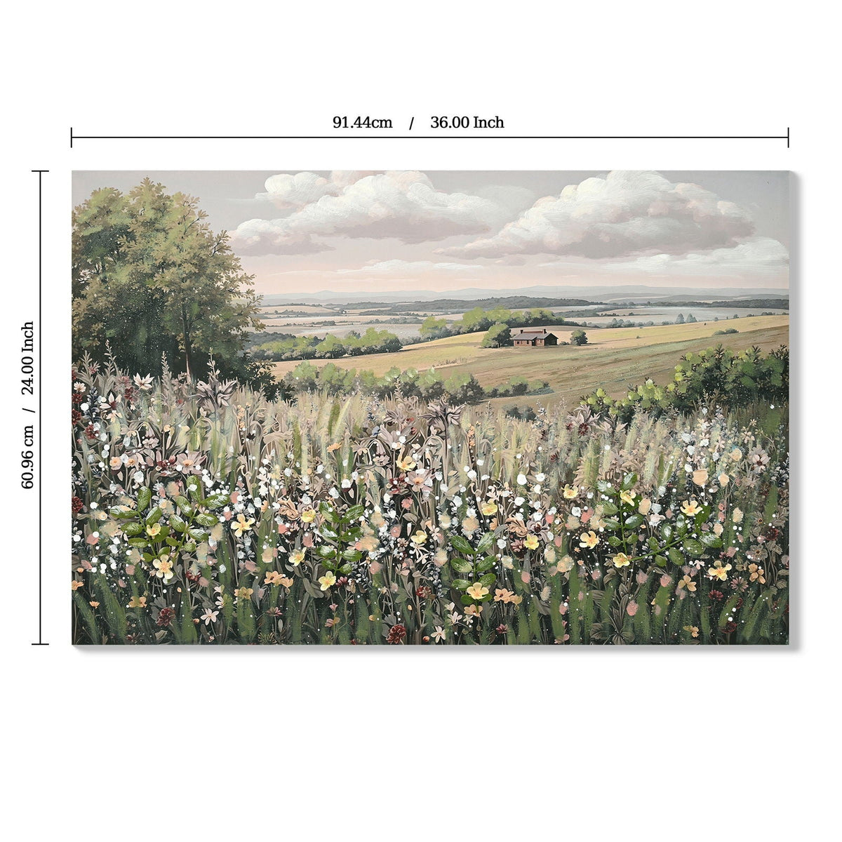 Framed Canvas Wall Art Vintage Decor, Landscape - Green / Ivory