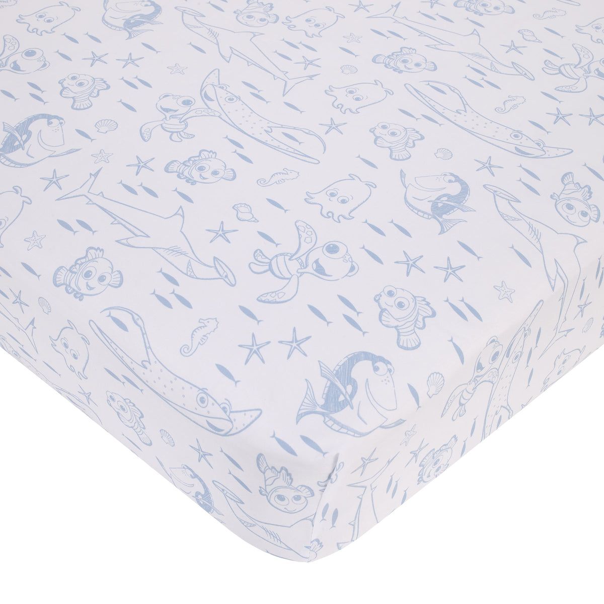Disney Finding Nemo Cutest Little Catch Light Blue, Orange, and Navy 3 Piece Nursery Crib Bedding Set - Comforter, Fitted Crib Sheet, and Crib Skirt