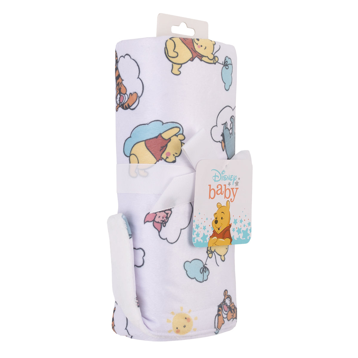 Winnie the Pooh So Loved Yellow, Aqua, and White Deluxe Reversible Super Soft Baby Blanket