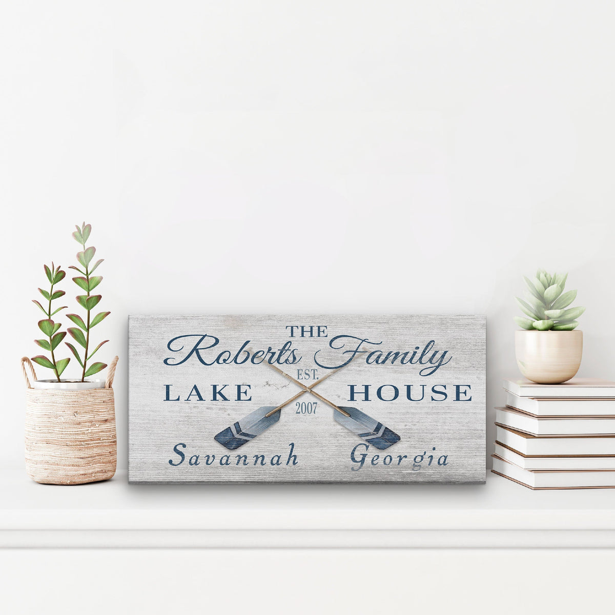 Personalizable Lake - Beach House Family Name Canvas Sign