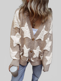 Women's Star Print Button-Up Cardigan Sweater with Pockets