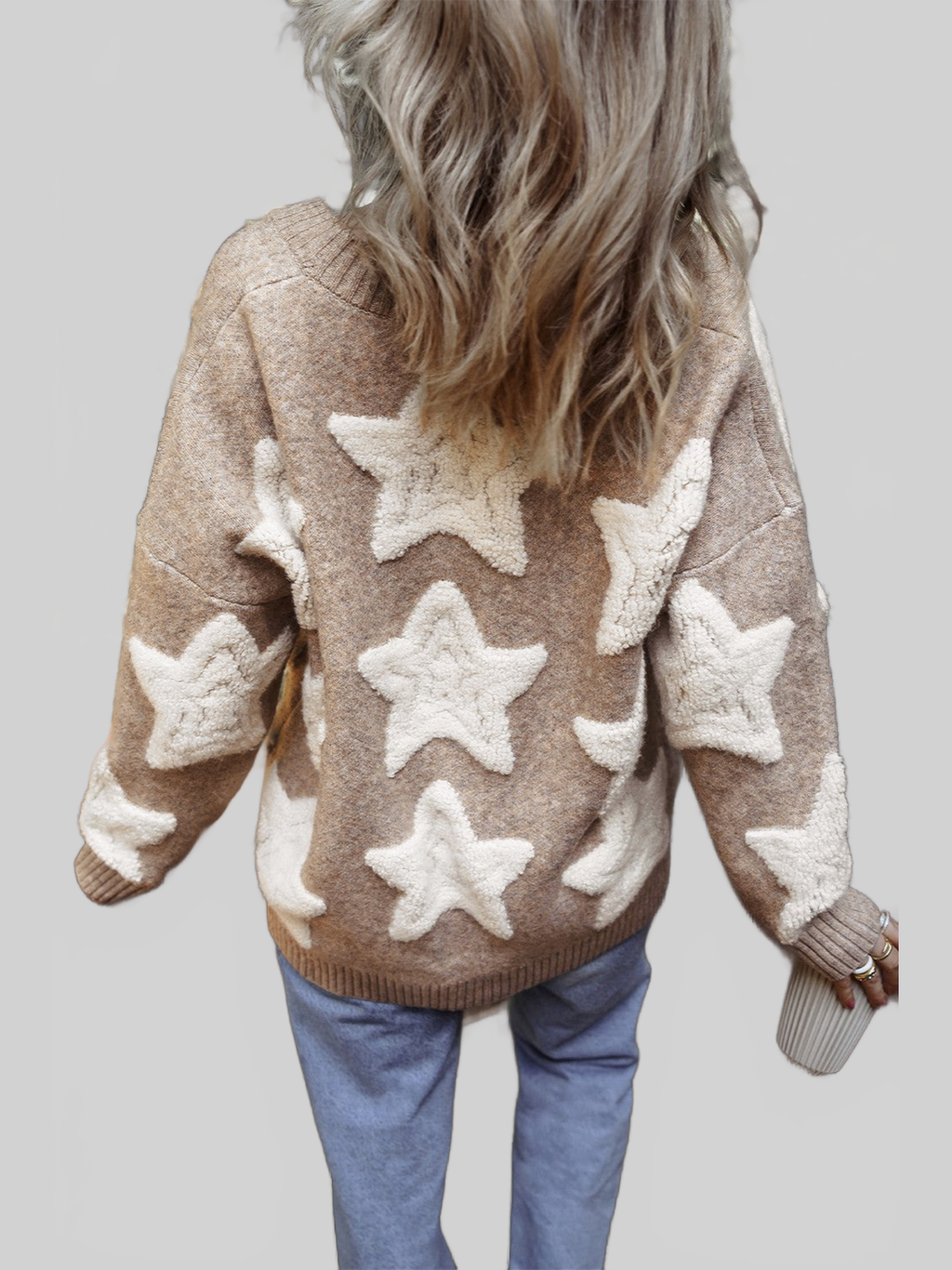 Women's Star Print Button-Up Cardigan Sweater with Pockets